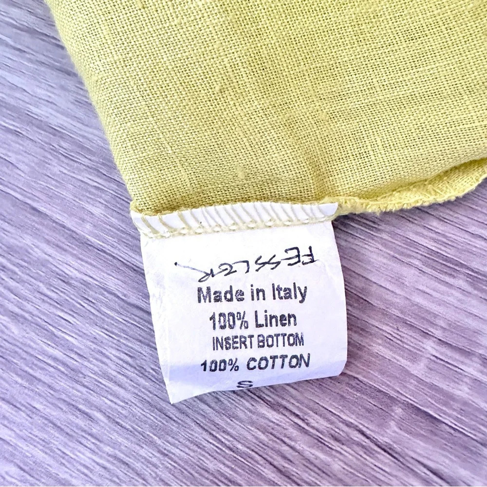 TERZO MILLENNIO Yellow 100% Linen Top MADE IN ITALY Eyelet Trim Tank Top Size S - Picture 6 of 7